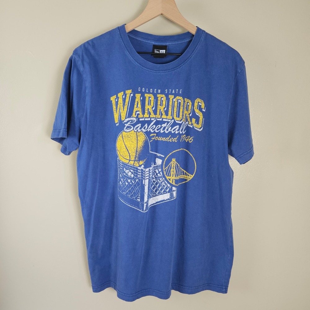 Golden State Warriors Basketball Crate Short Sleeve Tee Sz L Blue Yellow T-Shirt